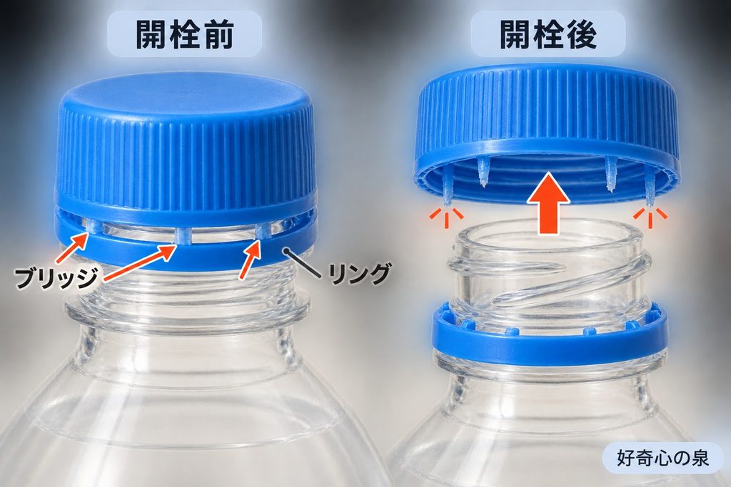 ペットボトルのキャップ本体とリングが分かれる仕組み