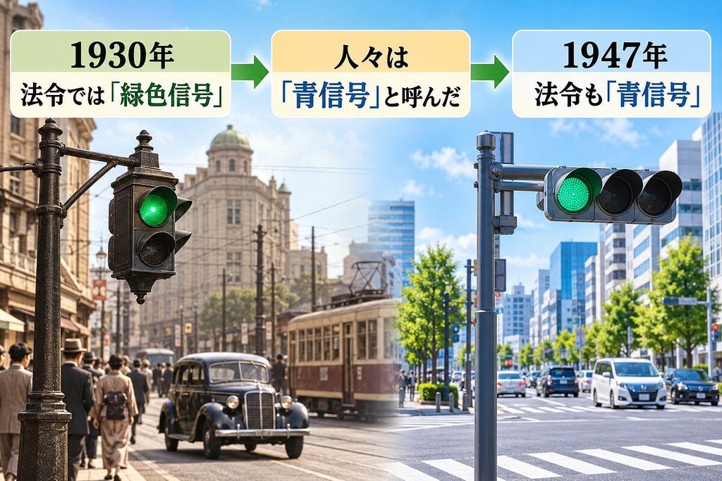 緑色信号から青信号へ、日常語の定着に合わせて正式名が変わった年表
