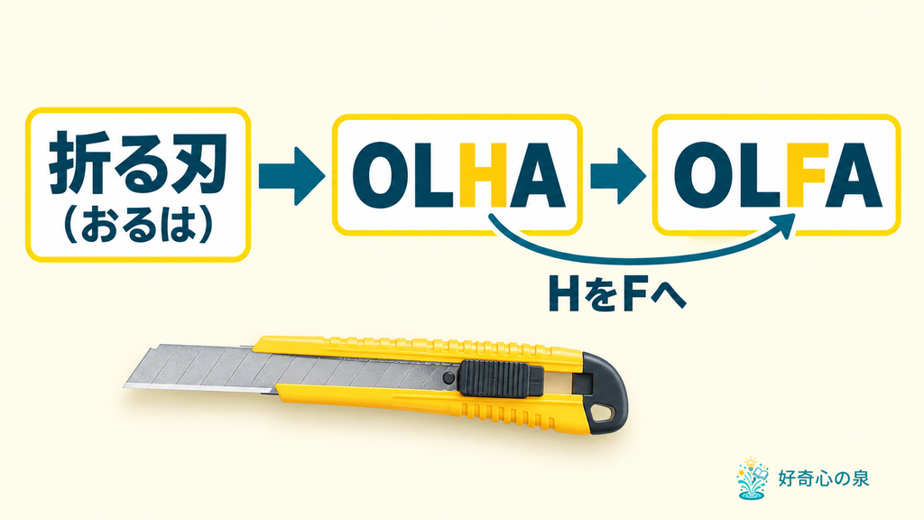 「折る刃（おるは）」→「OLHA」→「OLFA」の変化